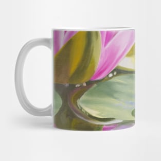 Contemplation - water lily and frog pond painting Mug